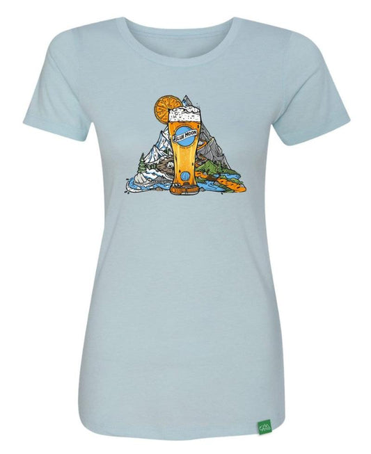 Blue Moon Mountain RiNo Women's Fitted T-Shirt, Ice Blue